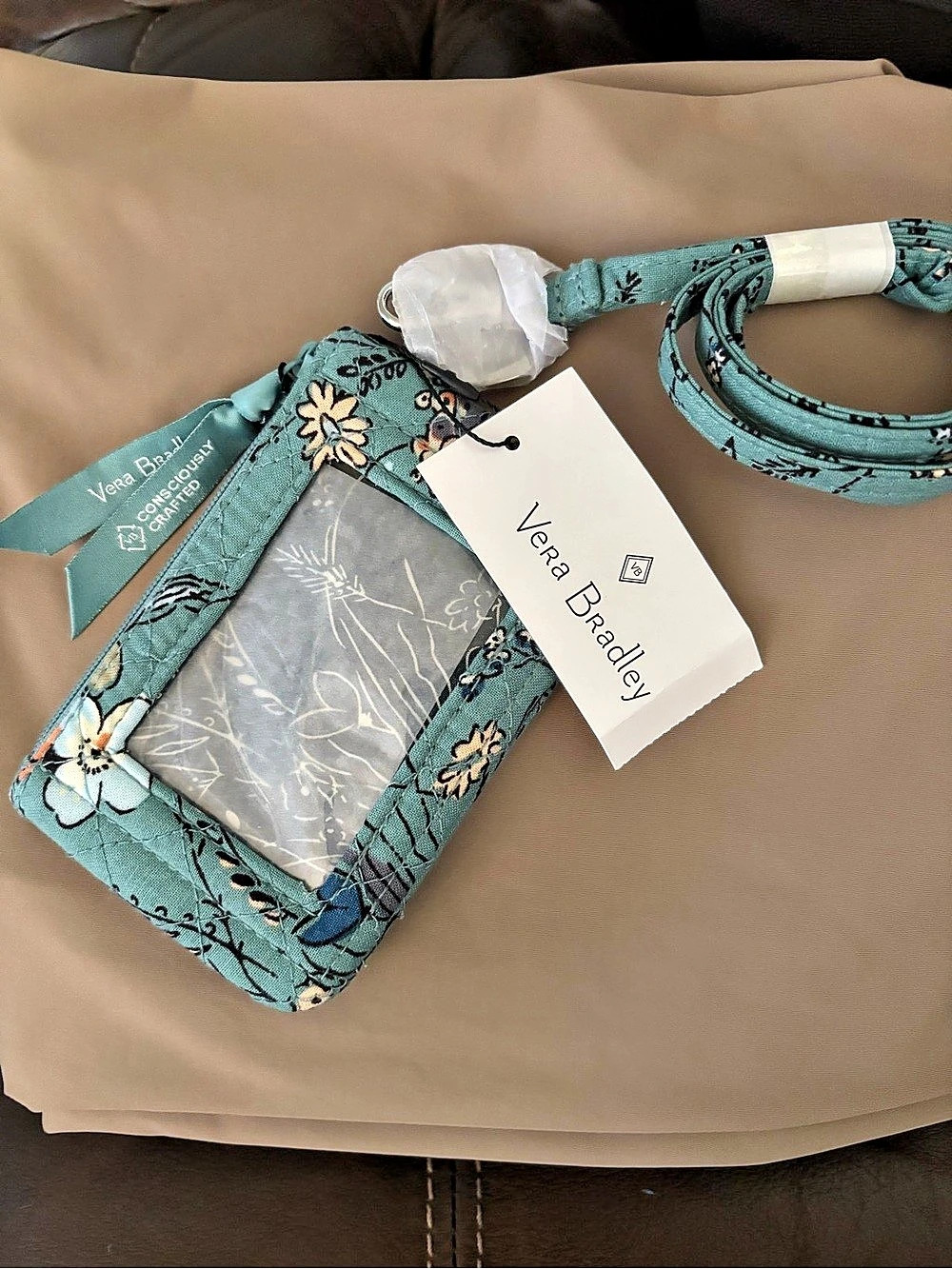Vera Bradley Zip ID Pouch w/ Breakaway Lanyard Floral Crossbody Bag Blue